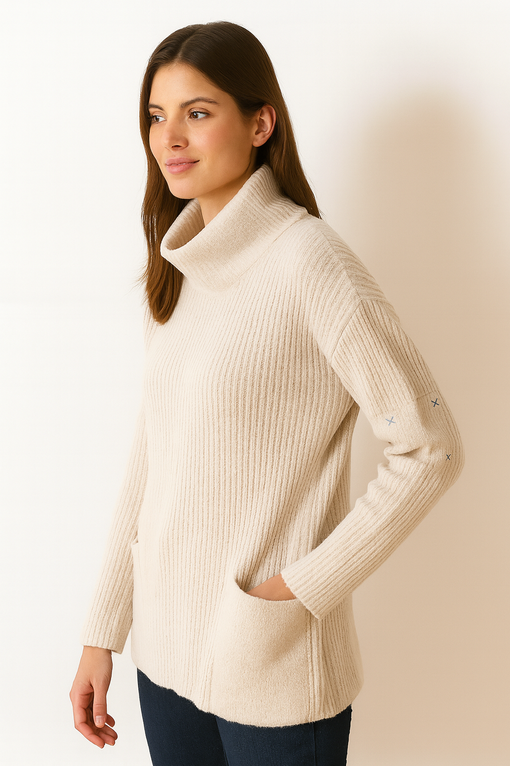 Pocket Turtleneck Cotton Fitted Sweater
