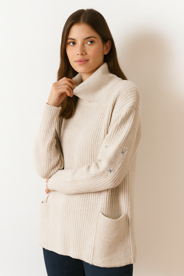 Pocket Turtleneck Cotton Fitted Sweater